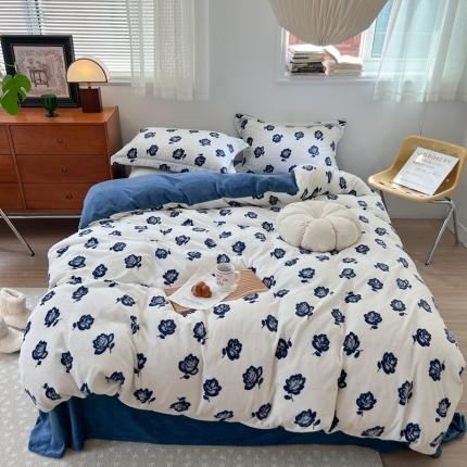 91家纺网 家纺一手货源 找家纺 （总）柚子 2022新款花卉系列230克韩系高端牛奶绒四件套