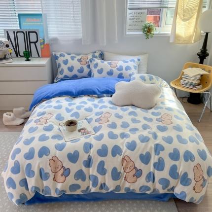 91家纺网 家纺一手货源 找家纺 总柚子 2022新款小清新系列230克韩系高端牛奶绒四件套