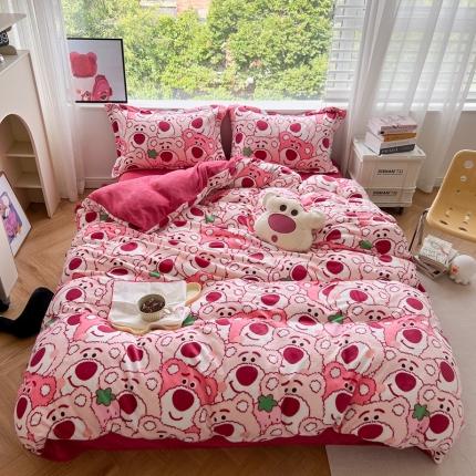 91家纺网 家纺一手货源 找家纺 总柚子 2022新款小清新系列230克韩系高端牛奶绒四件套