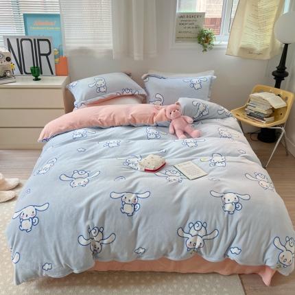 91家纺网 家纺一手货源 找家纺 总柚子 2022新款小清新系列230克韩系高端牛奶绒四件套