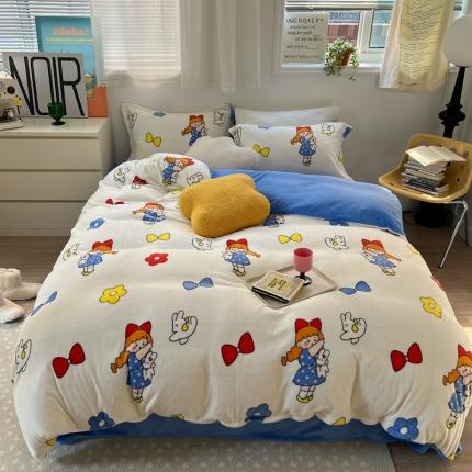 91家纺网 家纺一手货源 找家纺 柚子 2022小清新系列230克韩系高端牛奶绒四件套 公主梦