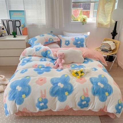 91家纺网 家纺一手货源 找家纺 总柚子 2022新款小清新系列230克韩系高端牛奶绒四件套