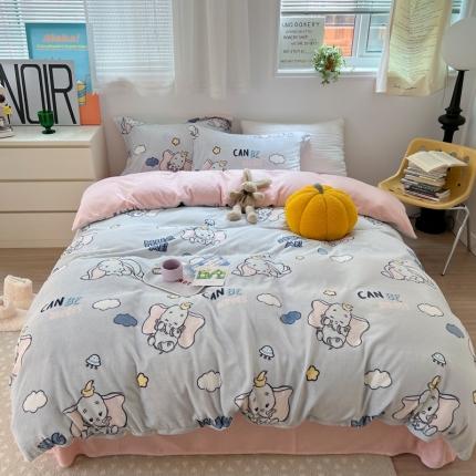 91家纺网 家纺一手货源 找家纺 柚子 2022新款迪士尼专版授权牛奶绒四件套 小飞象