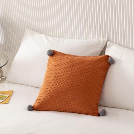 91家纺网 家纺一手货源 找家纺 美茉家居 2022新款韩式华夫格球球抱枕 橘橙