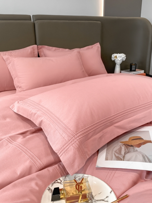 91家纺网 家纺一手货源 找家纺 安妮2022新款轻奢赫本加厚全棉磨毛四件套 赫本豆沙粉