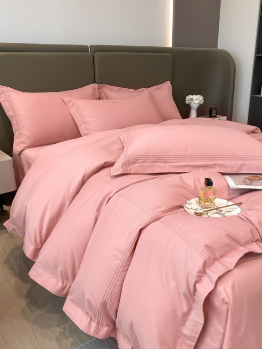 91家纺网 家纺一手货源 找家纺 安妮2022新款轻奢赫本加厚全棉磨毛四件套 赫本豆沙粉