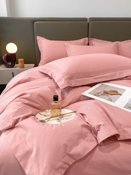 91家纺网 家纺一手货源 找家纺 安妮2022新款轻奢赫本加厚全棉磨毛四件套 赫本豆沙粉