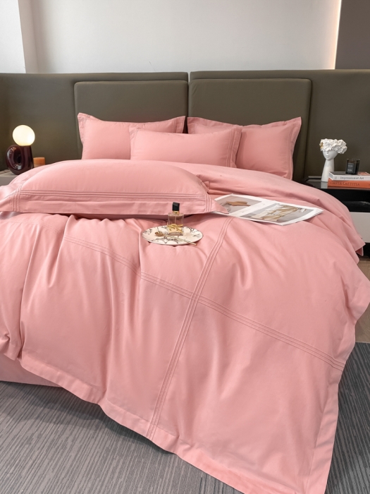 91家纺网 家纺一手货源 找家纺 安妮2022新款轻奢赫本加厚全棉磨毛四件套 赫本豆沙粉