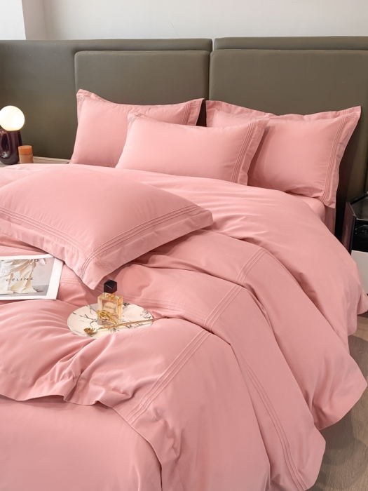 91家纺网 家纺一手货源 找家纺 安妮2022新款轻奢赫本加厚全棉磨毛四件套 赫本豆沙粉