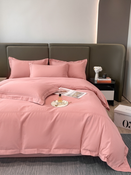 91家纺网 家纺一手货源 找家纺 安妮2022新款轻奢赫本加厚全棉磨毛四件套 赫本豆沙粉