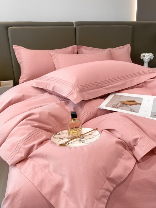 91家纺网 家纺一手货源 找家纺 安妮2022新款轻奢赫本加厚全棉磨毛四件套 赫本豆沙粉