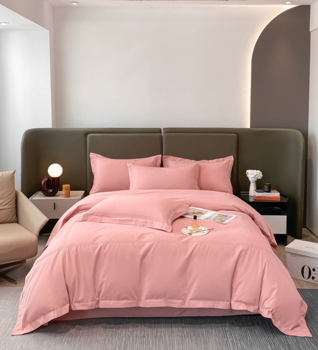 91家纺网 家纺一手货源 找家纺 安妮2022新款轻奢赫本加厚全棉磨毛四件套 赫本豆沙粉