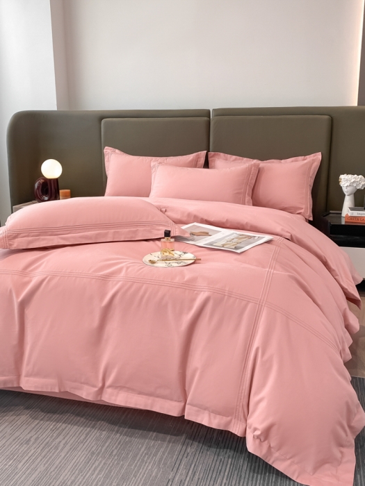 91家纺网 家纺一手货源 找家纺 安妮2022新款轻奢赫本加厚全棉磨毛四件套 赫本豆沙粉