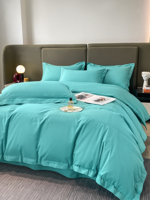 91家纺网 家纺一手货源 找家纺 安妮2022新款轻奢赫本加厚全棉磨毛四件套 赫本孔雀蓝