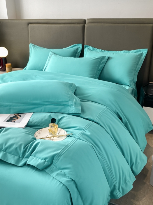 91家纺网 家纺一手货源 找家纺 安妮2022新款轻奢赫本加厚全棉磨毛四件套 赫本孔雀蓝