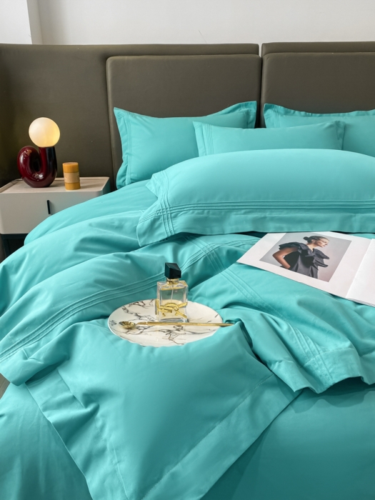 91家纺网 家纺一手货源 找家纺 安妮2022新款轻奢赫本加厚全棉磨毛四件套 赫本孔雀蓝