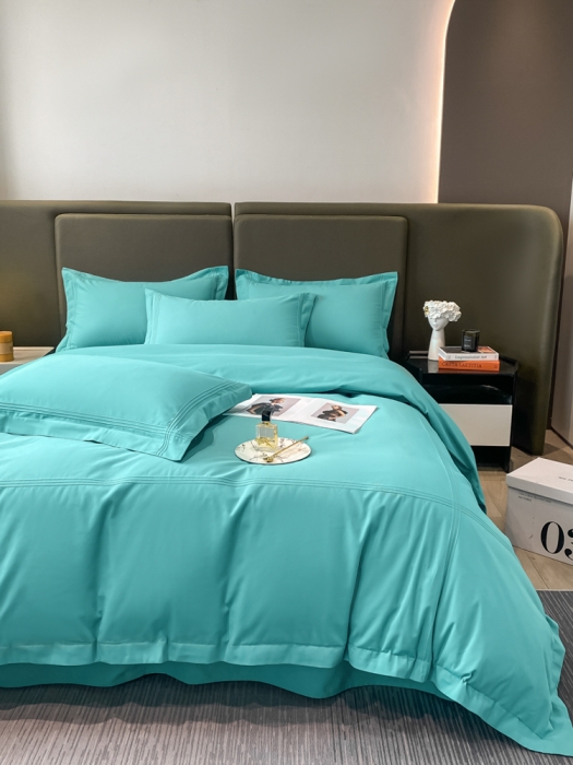 91家纺网 家纺一手货源 找家纺 安妮2022新款轻奢赫本加厚全棉磨毛四件套 赫本孔雀蓝