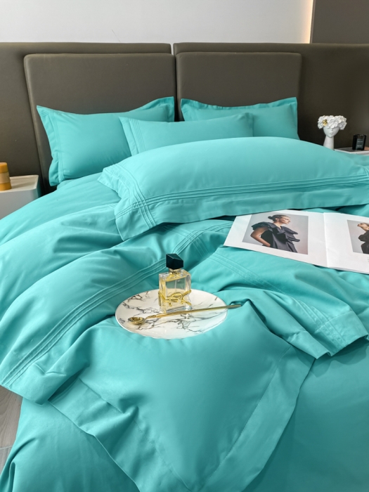 91家纺网 家纺一手货源 找家纺 安妮2022新款轻奢赫本加厚全棉磨毛四件套 赫本孔雀蓝