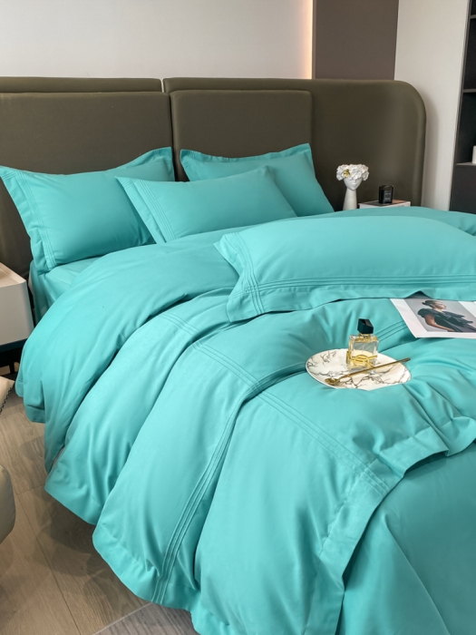 91家纺网 家纺一手货源 找家纺 安妮2022新款轻奢赫本加厚全棉磨毛四件套 赫本孔雀蓝