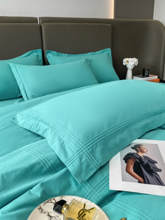 91家纺网 家纺一手货源 找家纺 安妮2022新款轻奢赫本加厚全棉磨毛四件套 赫本孔雀蓝