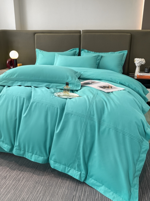 91家纺网 家纺一手货源 找家纺 安妮2022新款轻奢赫本加厚全棉磨毛四件套 赫本孔雀蓝