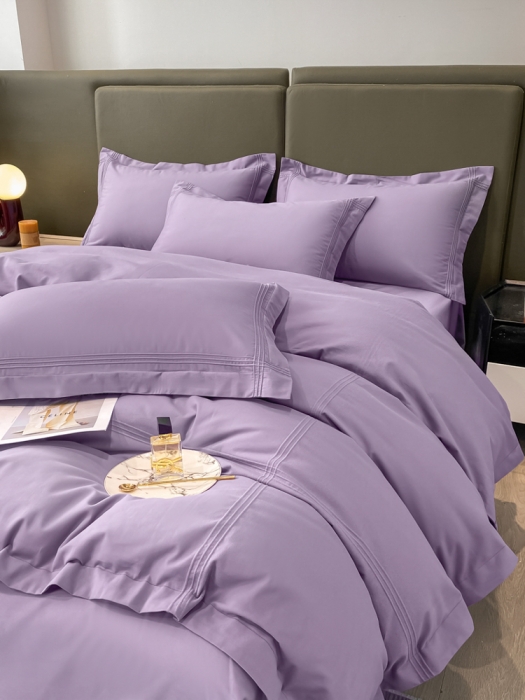 91家纺网 家纺一手货源 找家纺 安妮2022新款轻奢赫本加厚全棉磨毛四件套 赫本魅惑紫