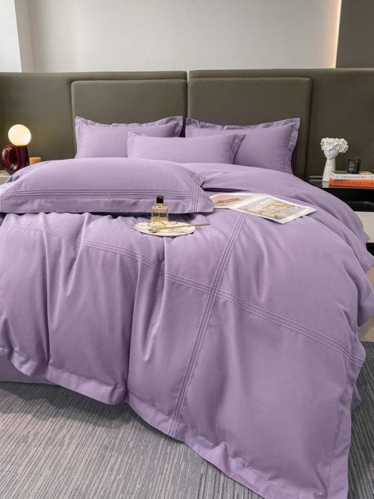 91家纺网 家纺一手货源 找家纺 安妮2022新款轻奢赫本加厚全棉磨毛四件套 赫本魅惑紫