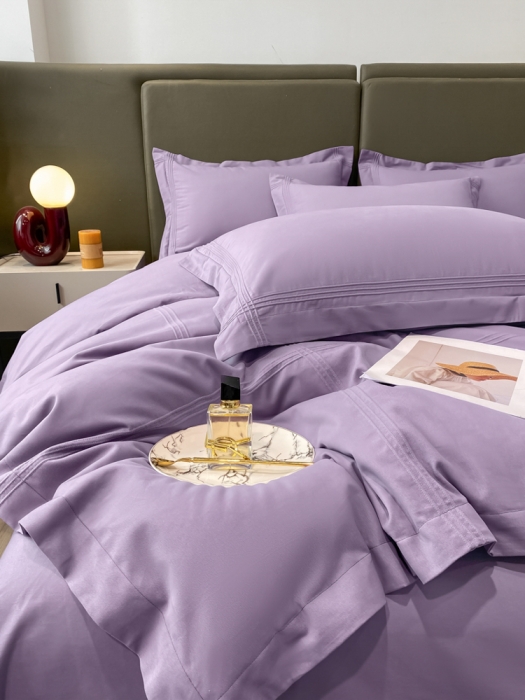 91家纺网 家纺一手货源 找家纺 安妮2022新款轻奢赫本加厚全棉磨毛四件套 赫本魅惑紫