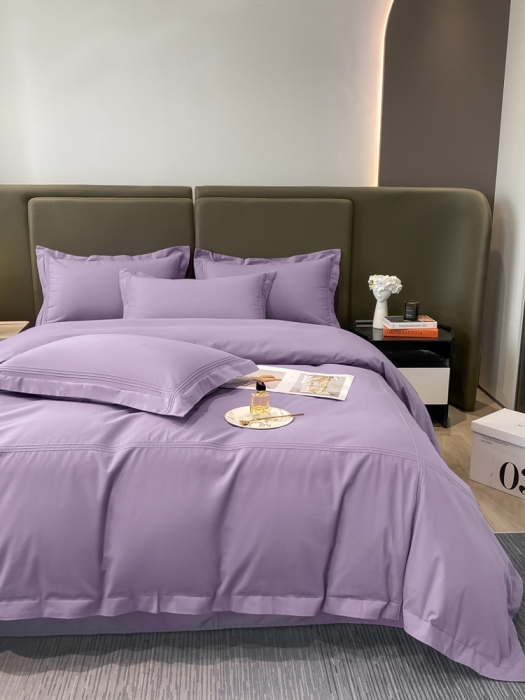 91家纺网 家纺一手货源 找家纺 安妮2022新款轻奢赫本加厚全棉磨毛四件套 赫本魅惑紫