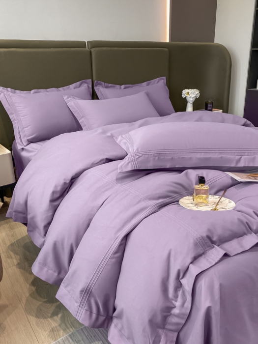 91家纺网 家纺一手货源 找家纺 安妮2022新款轻奢赫本加厚全棉磨毛四件套 赫本魅惑紫