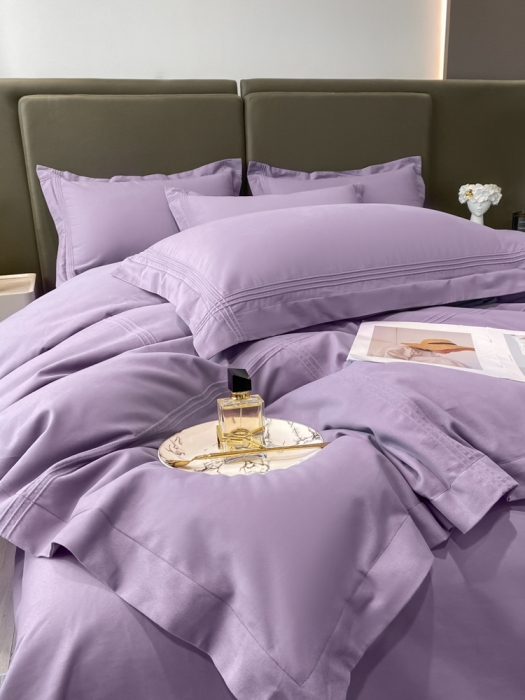 91家纺网 家纺一手货源 找家纺 安妮2022新款轻奢赫本加厚全棉磨毛四件套 赫本魅惑紫