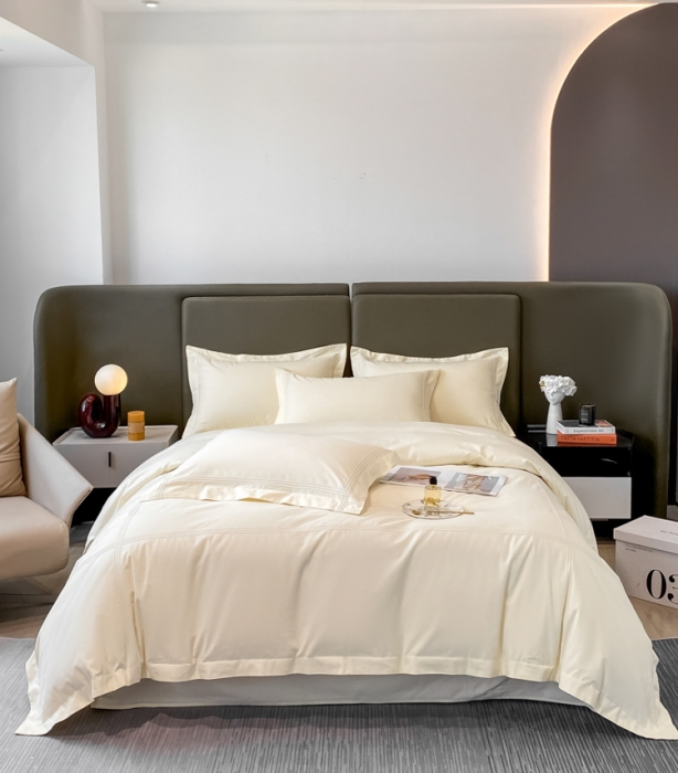 91家纺网 家纺一手货源 找家纺 安妮2022新款轻奢赫本加厚全棉磨毛四件套 赫本奶油白