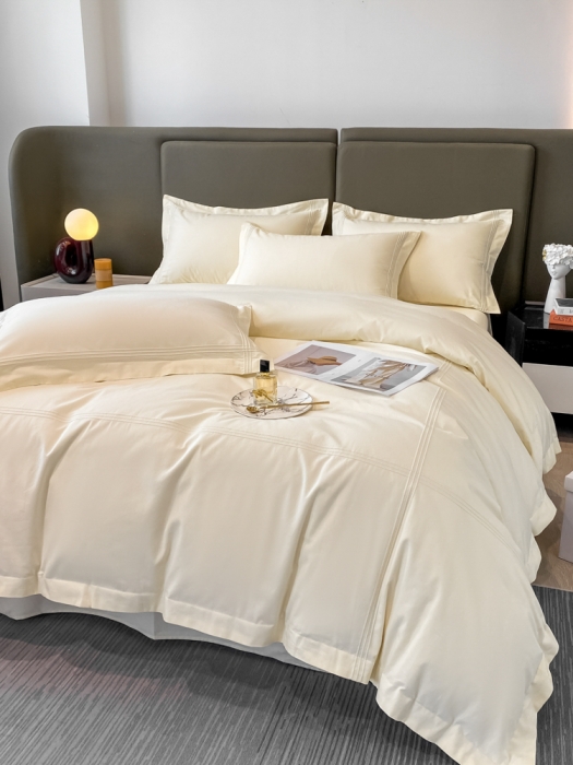 91家纺网 家纺一手货源 找家纺 安妮2022新款轻奢赫本加厚全棉磨毛四件套 赫本奶油白