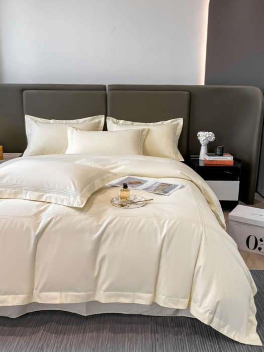 91家纺网 家纺一手货源 找家纺 安妮2022新款轻奢赫本加厚全棉磨毛四件套 赫本奶油白