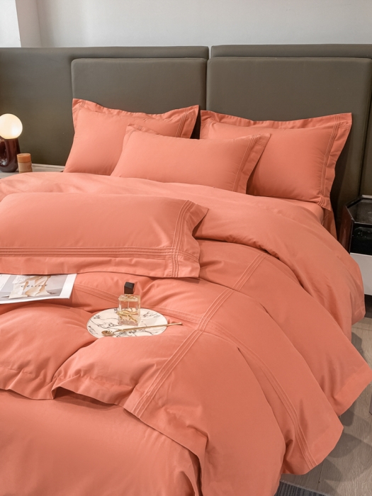 91家纺网 家纺一手货源 找家纺 安妮2022新款轻奢赫本加厚全棉磨毛四件套 赫本奶油桔