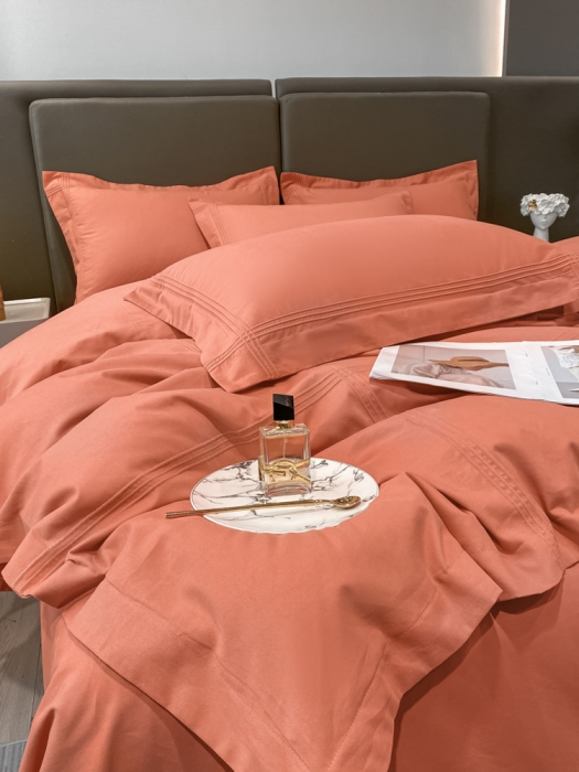 91家纺网 家纺一手货源 找家纺 安妮2022新款轻奢赫本加厚全棉磨毛四件套 赫本奶油桔