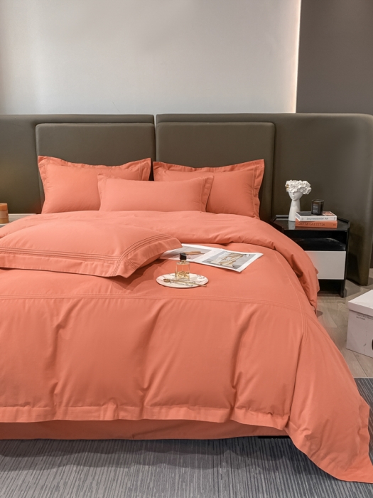 91家纺网 家纺一手货源 找家纺 安妮2022新款轻奢赫本加厚全棉磨毛四件套 赫本奶油桔