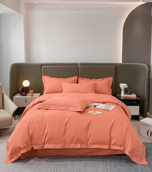 91家纺网 家纺一手货源 找家纺 安妮2022新款轻奢赫本加厚全棉磨毛四件套 赫本奶油桔