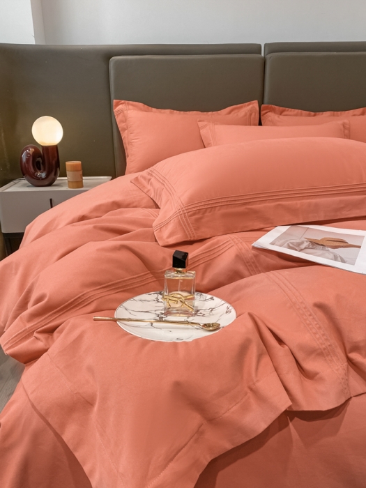 91家纺网 家纺一手货源 找家纺 安妮2022新款轻奢赫本加厚全棉磨毛四件套 赫本奶油桔