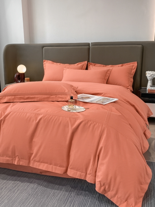 91家纺网 家纺一手货源 找家纺 安妮2022新款轻奢赫本加厚全棉磨毛四件套 赫本奶油桔