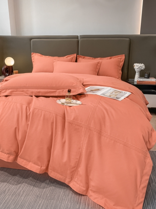 91家纺网 家纺一手货源 找家纺 安妮2022新款轻奢赫本加厚全棉磨毛四件套 赫本奶油桔