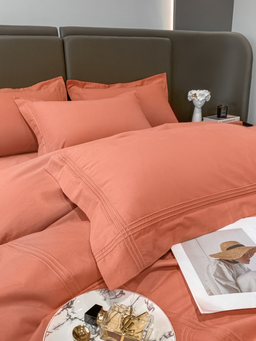 91家纺网 家纺一手货源 找家纺 安妮2022新款轻奢赫本加厚全棉磨毛四件套 赫本奶油桔