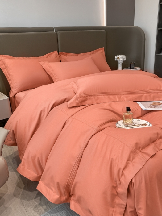 91家纺网 家纺一手货源 找家纺 安妮2022新款轻奢赫本加厚全棉磨毛四件套 赫本奶油桔