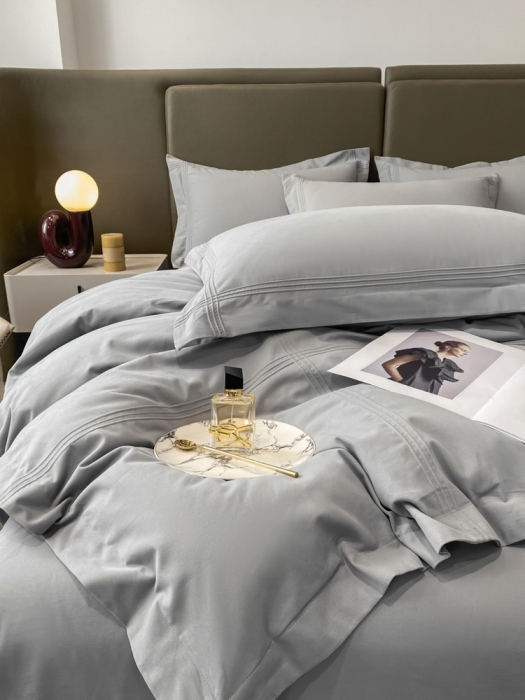 91家纺网 家纺一手货源 找家纺 安妮2022新款轻奢赫本加厚全棉磨毛四件套 赫本轻奢灰