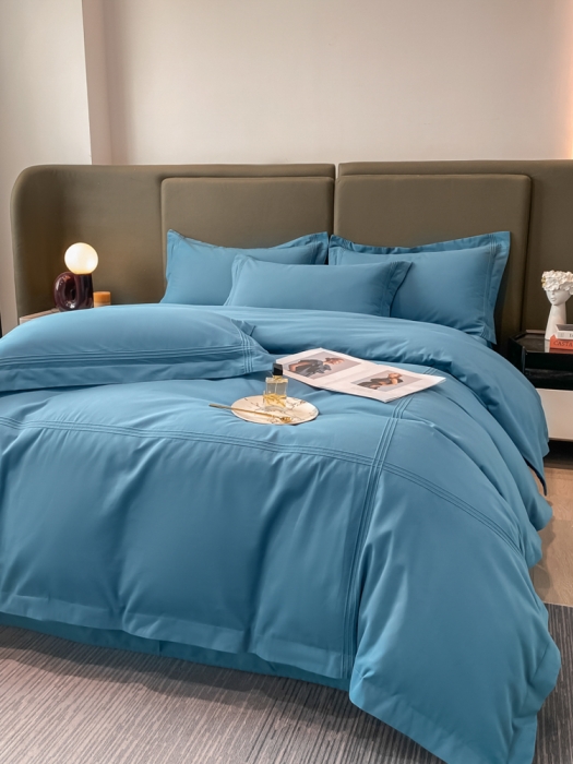 91家纺网 家纺一手货源 找家纺 安妮2022新款轻奢赫本加厚全棉磨毛四件套 赫本星空蓝