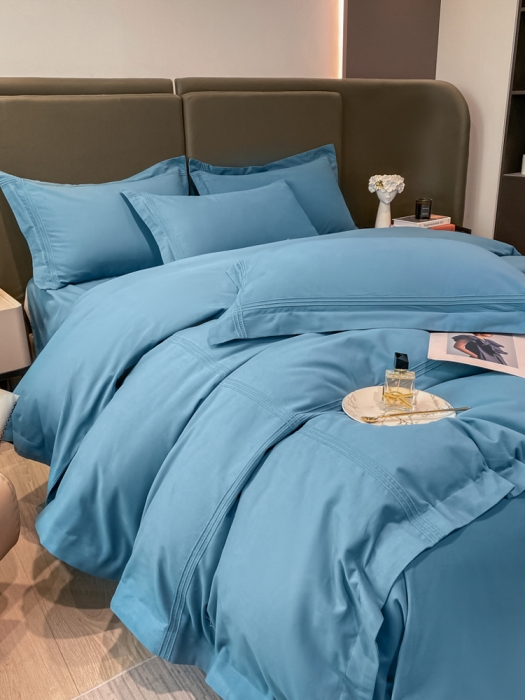 91家纺网 家纺一手货源 找家纺 安妮2022新款轻奢赫本加厚全棉磨毛四件套 赫本星空蓝