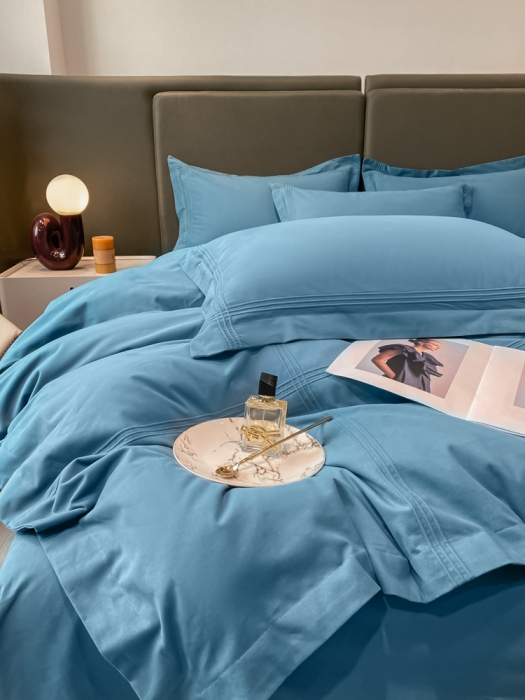 91家纺网 家纺一手货源 找家纺 安妮2022新款轻奢赫本加厚全棉磨毛四件套 赫本星空蓝