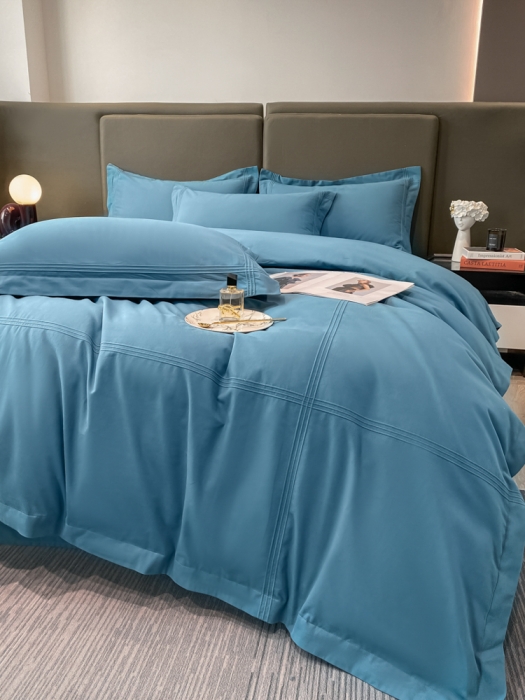 91家纺网 家纺一手货源 找家纺 安妮2022新款轻奢赫本加厚全棉磨毛四件套 赫本星空蓝