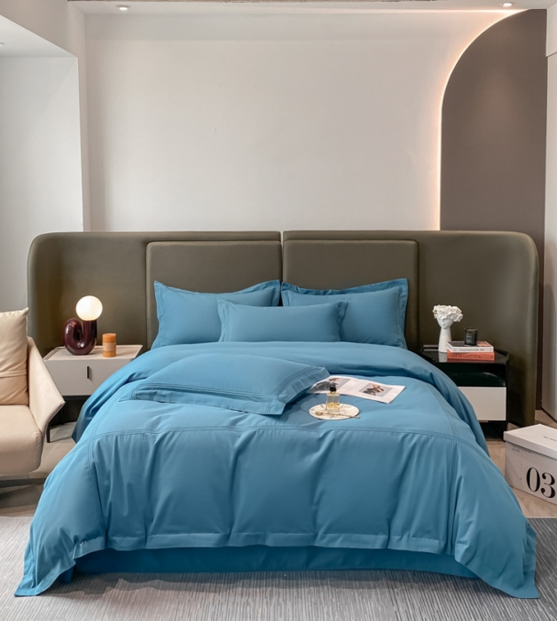 91家纺网 家纺一手货源 找家纺 安妮2022新款轻奢赫本加厚全棉磨毛四件套 赫本星空蓝