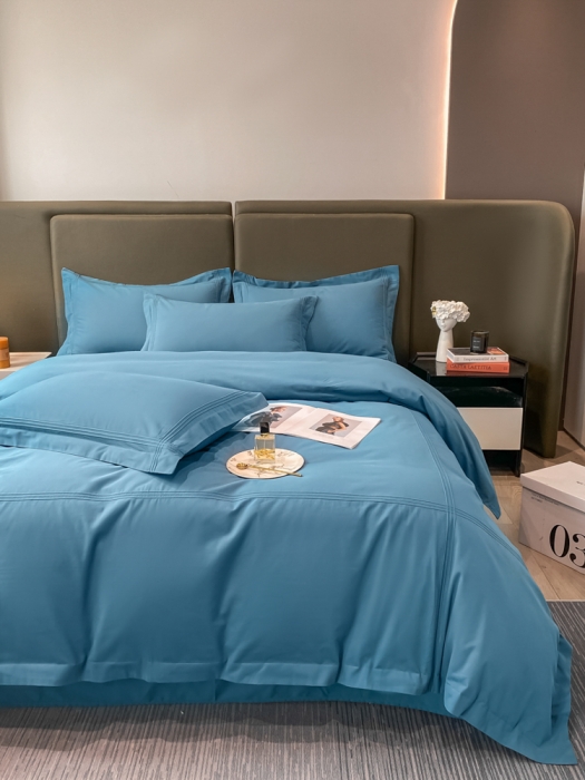 91家纺网 家纺一手货源 找家纺 安妮2022新款轻奢赫本加厚全棉磨毛四件套 赫本星空蓝